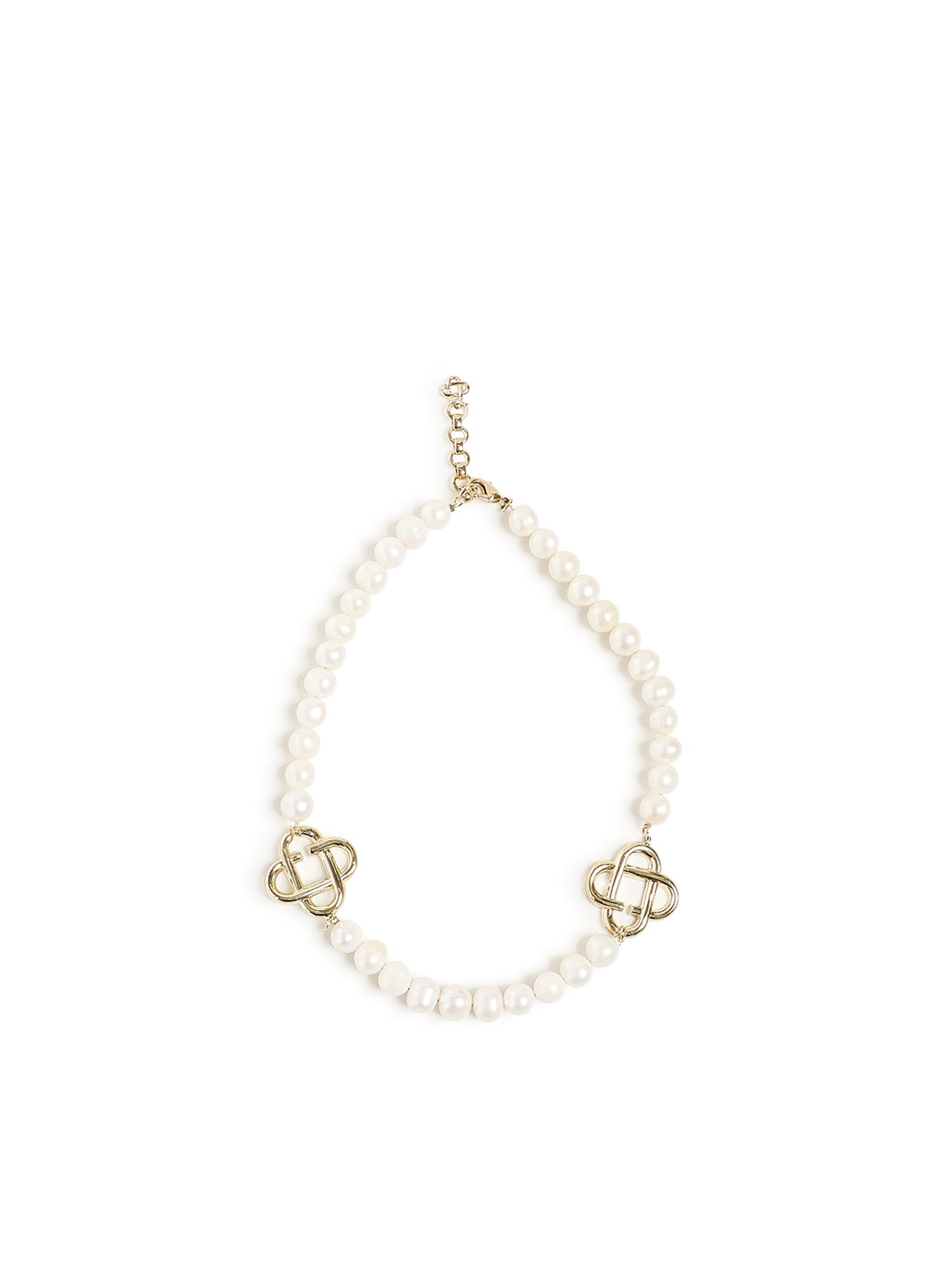 Casablanca Medium Pearl Logo Necklace In White