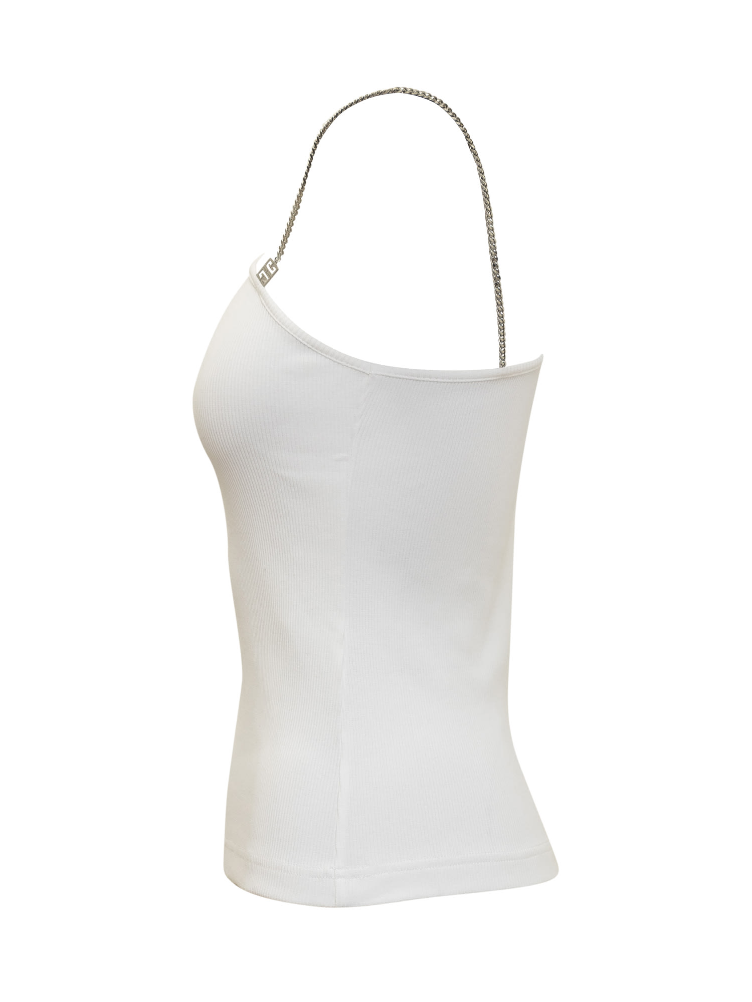 Shop Givenchy Asymmetrical Cotton Top With Chain In White