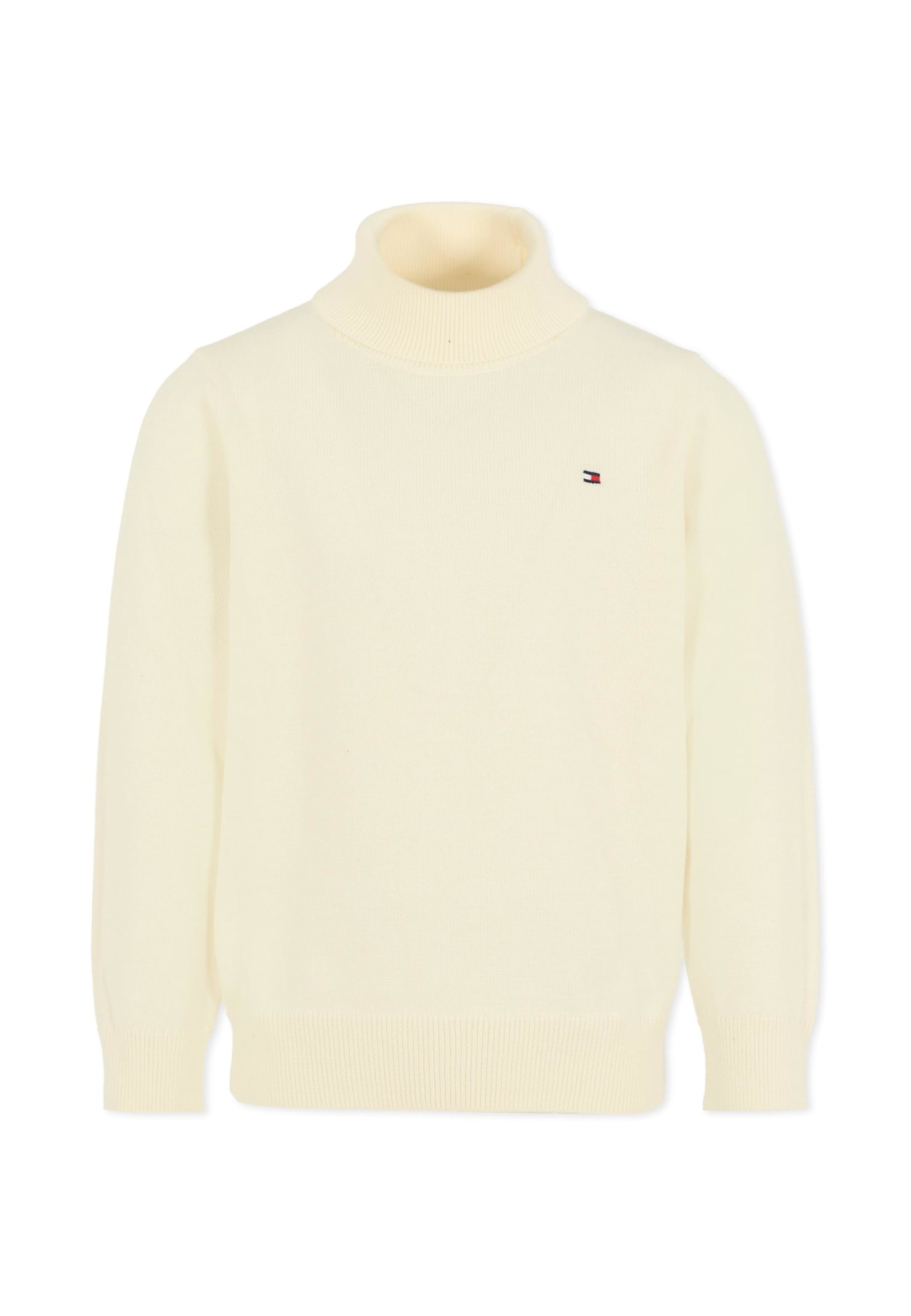 Tommy Hilfiger Kids' Ivory Turtleneck For Boy With Flag In White