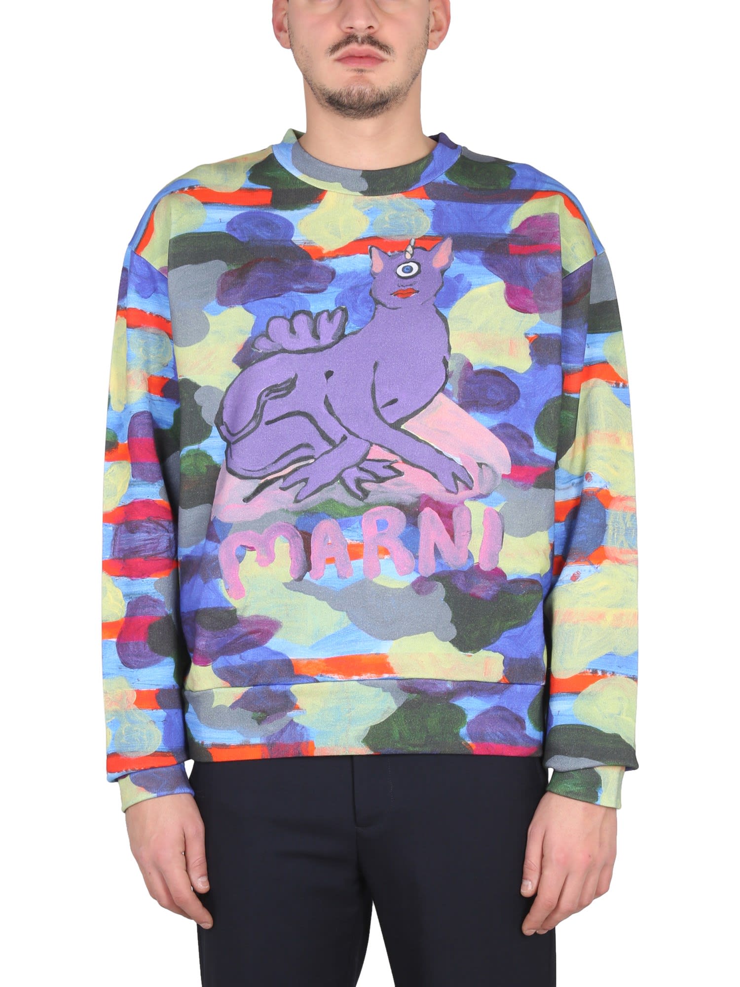 Shop Marni Crewneck Sweatshirt In Violet