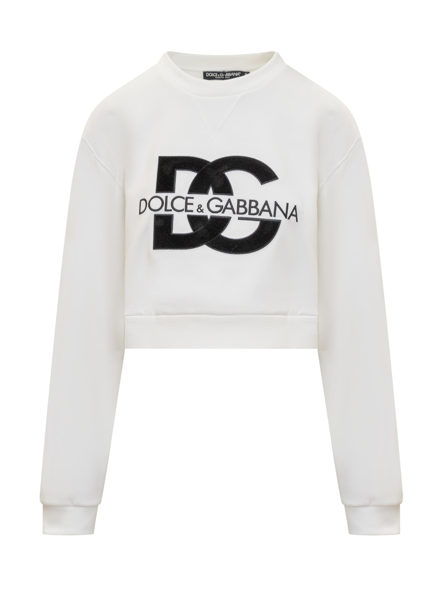 Dolce & Gabbana Jersey Sweatshirt With Dg Embroidery In Bianco Ottico
