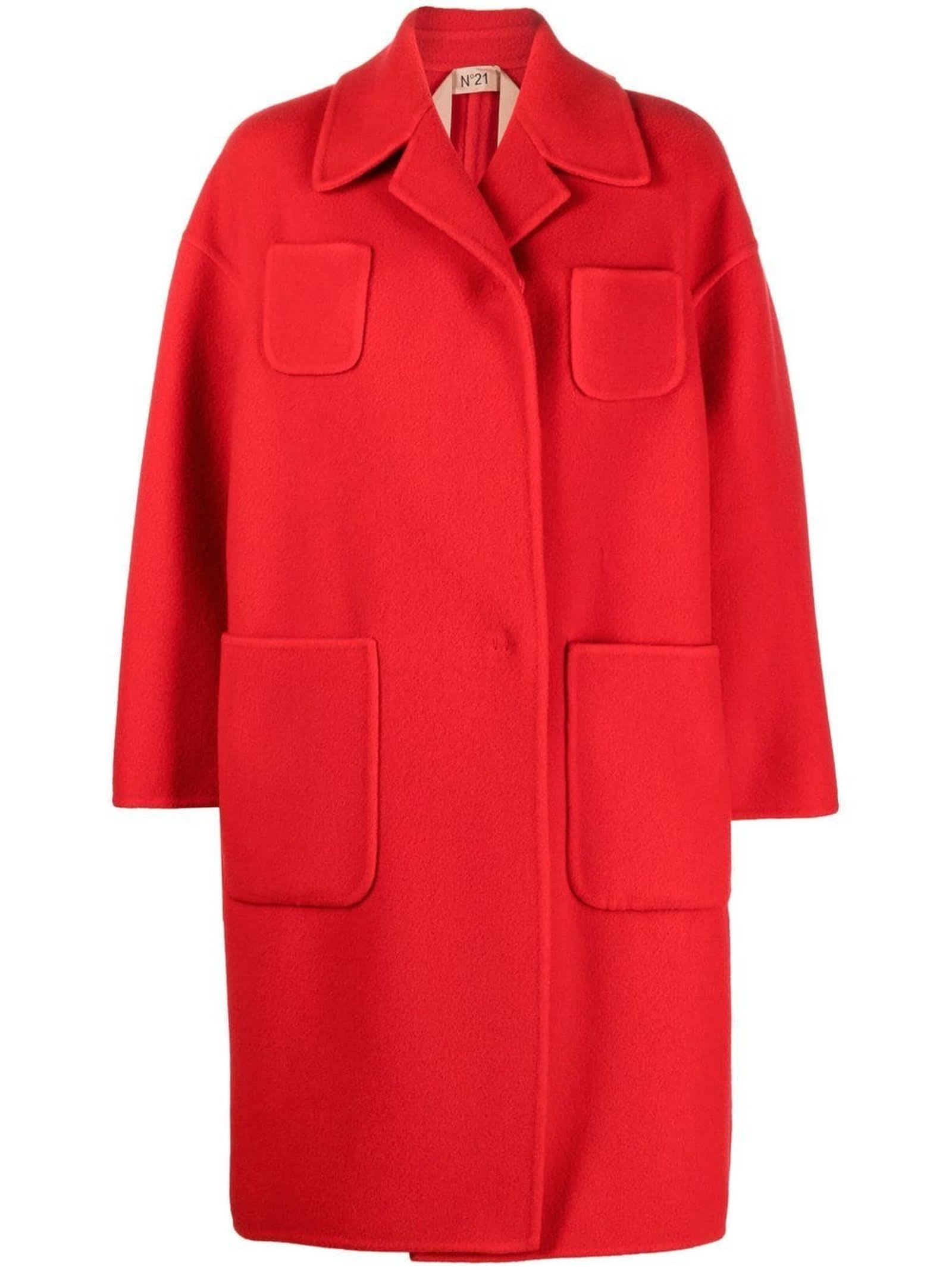 N.21 Bright Red Wool Blend Coat