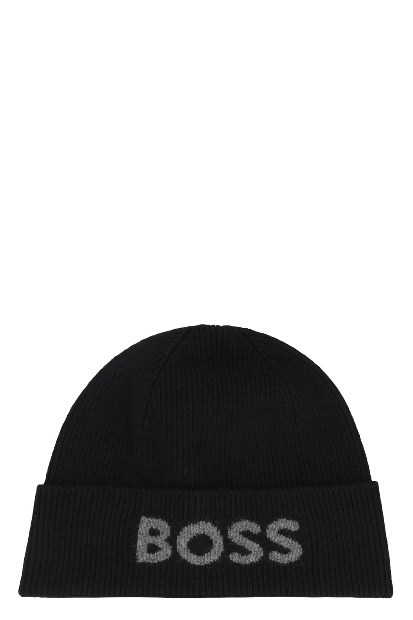 Hugo Boss Black Wool Blend Elios Beanie Hat In Black