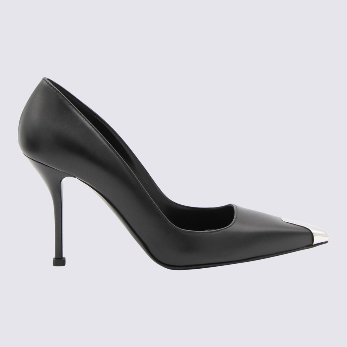 Shop Alexander Mcqueen Black Leather And Silver Punk Pumps