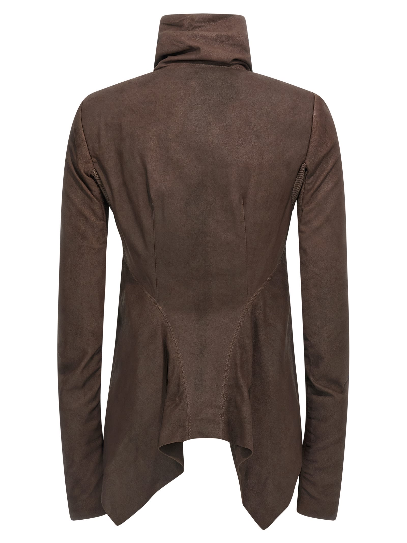 Rick Owens Tailored Brown Lamb Leather Jacket With Padded Shoulders In Multi