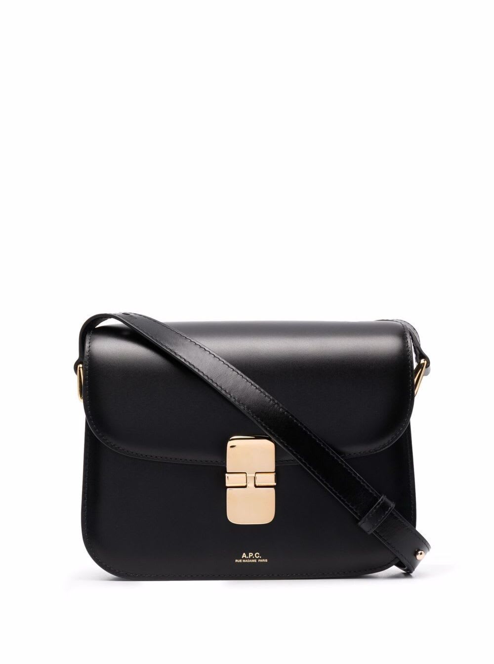 Apc Grance Black Small Crossbody Bag Wirh Embossed Logo Lettering On The Front And Adjustable Shoulder S