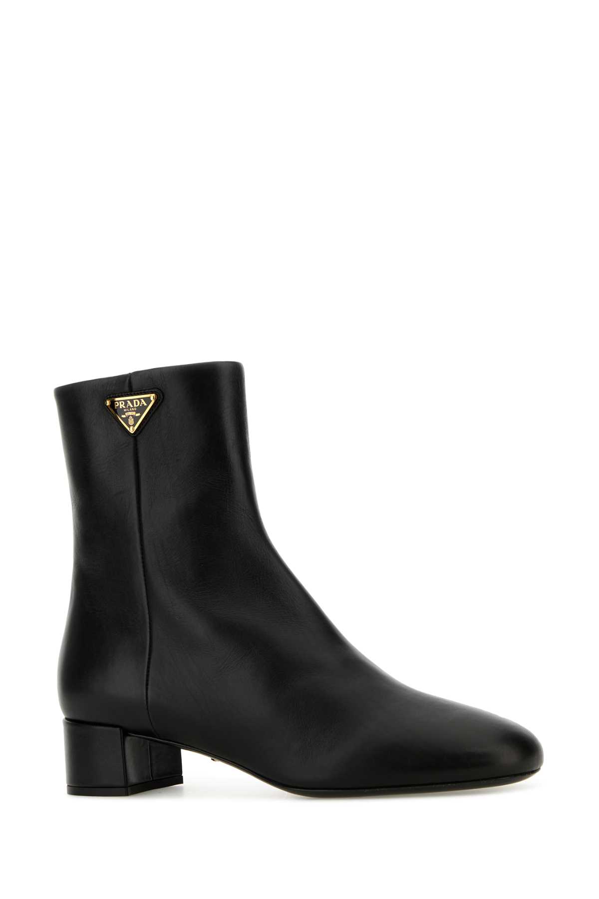 Shop Prada Black Leather Ankle Boots In Nero