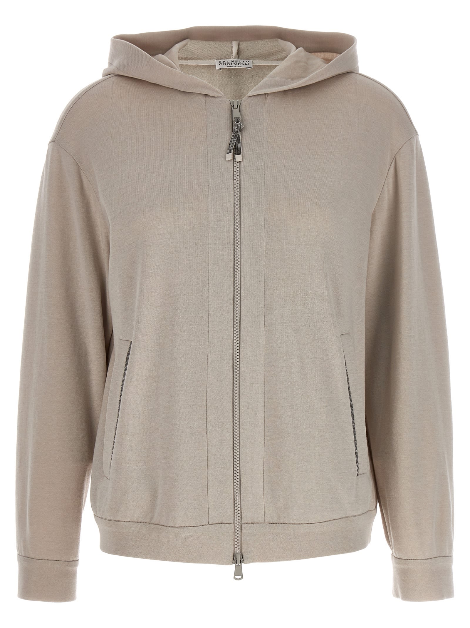 Hoodie With Zip Closure In Cotton And Silk