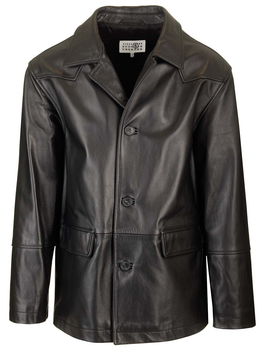 Mm6 Maison Margiela Leather Jacket Jackets Black In Black