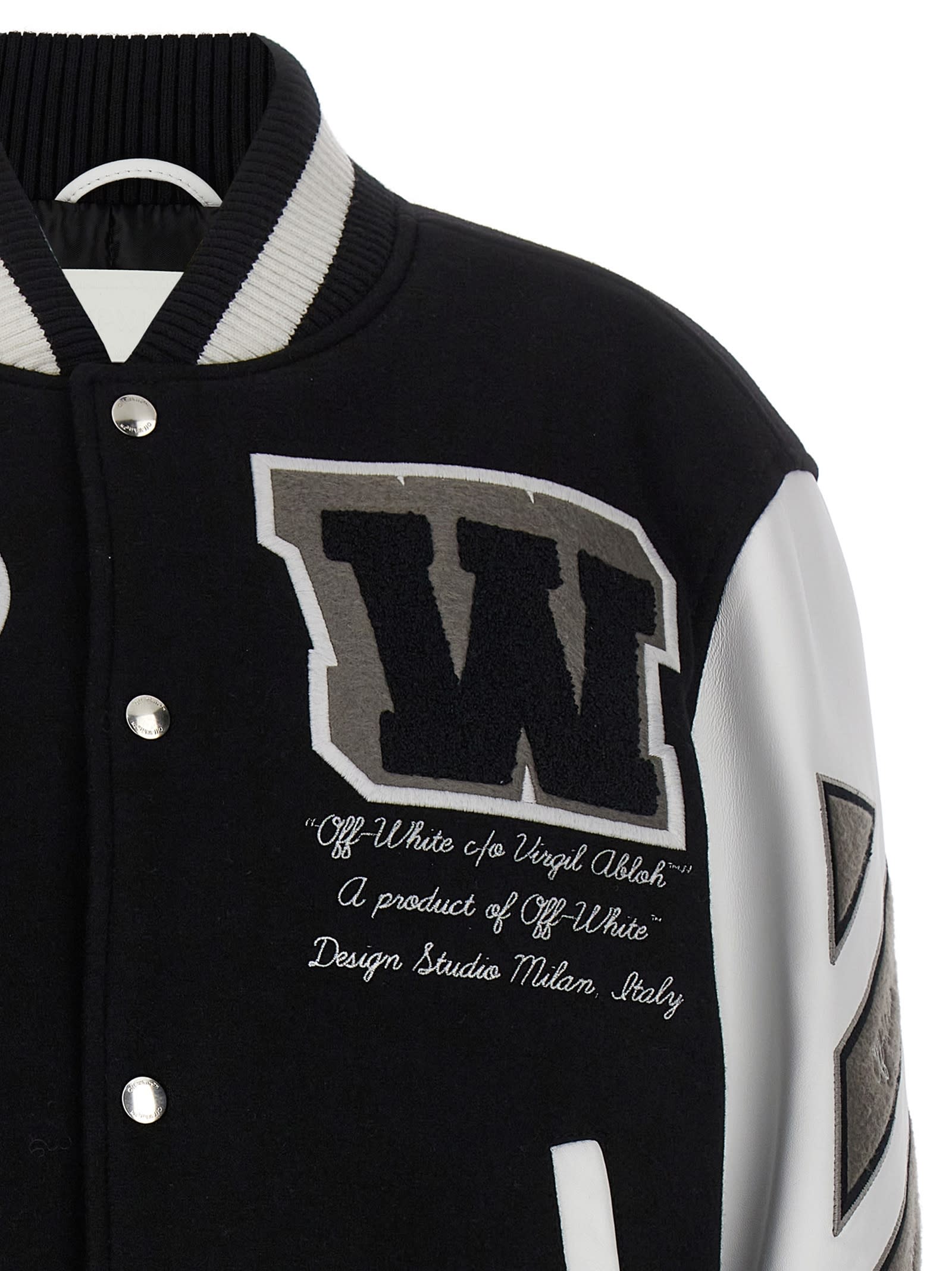 Shop Off-white Lea Wool Varsity Bomber Jacket In Nero