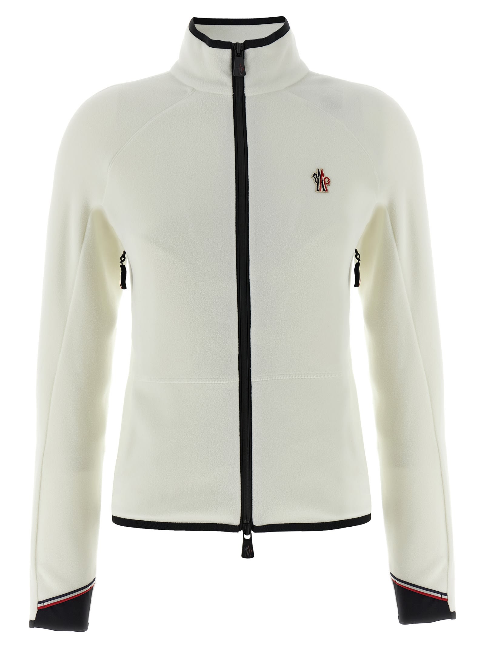 Moncler Fleece Sweatshirt With Zip And Pockets In White