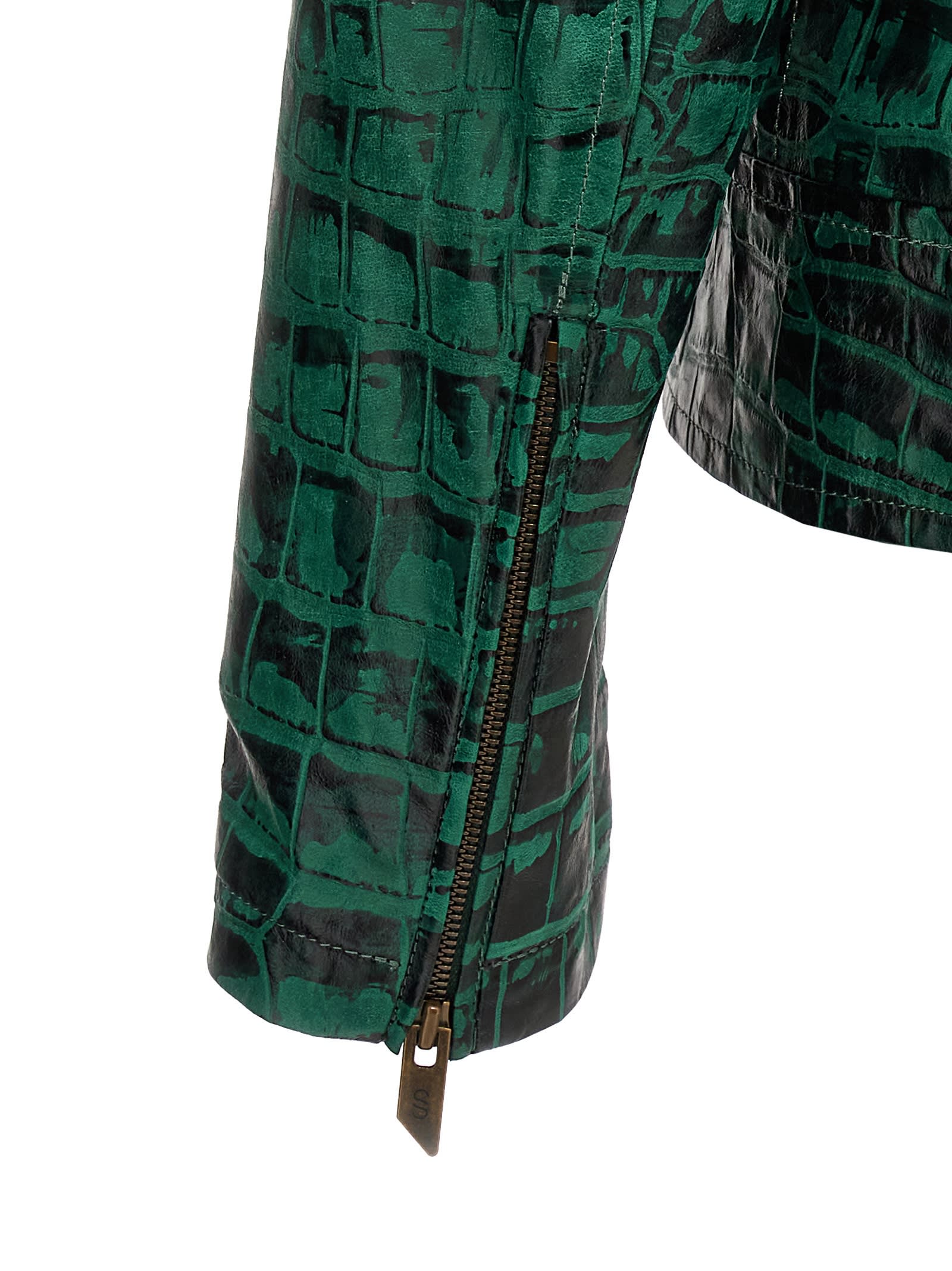 Shop Salvatore Santoro Croc Print Leather Jacket In Green
