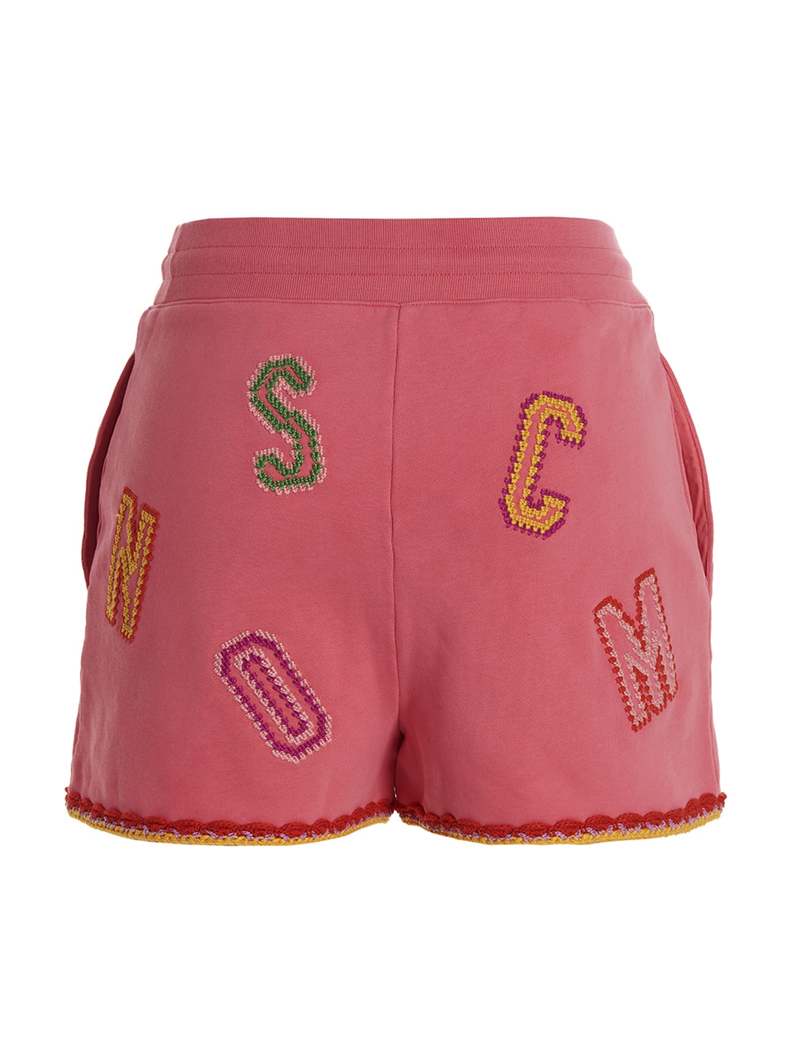 Shop Moschino Lettering Embroidered Logo Bermuda Shorts In Pink