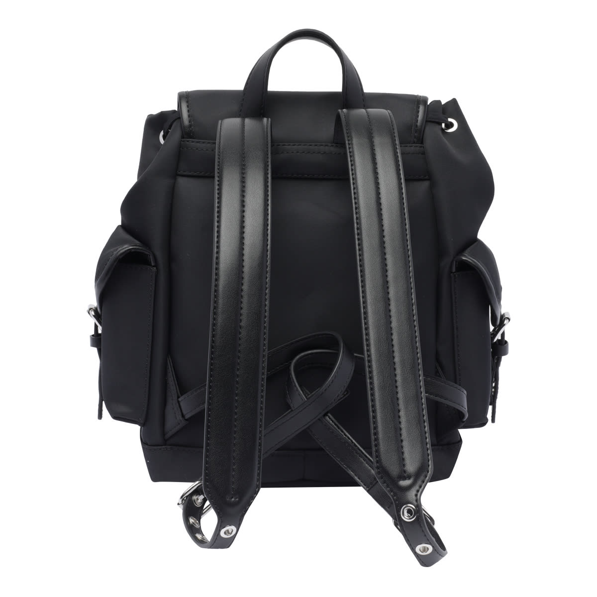 Ganni Magnetic Pockets Flap Backpack Handle In Black