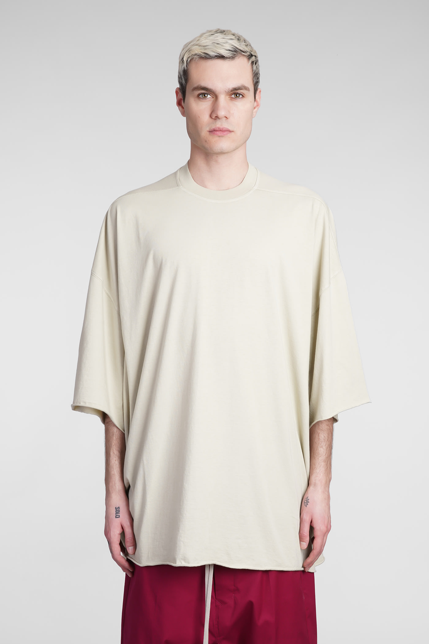 RICK OWENS TOMMY T T-SHIRT IN BEIGE COTTON