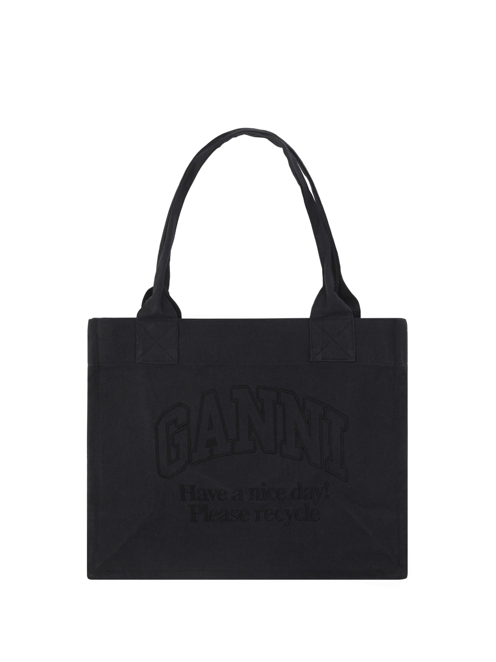 Shop Ganni Easy Shopper Handbag In Black