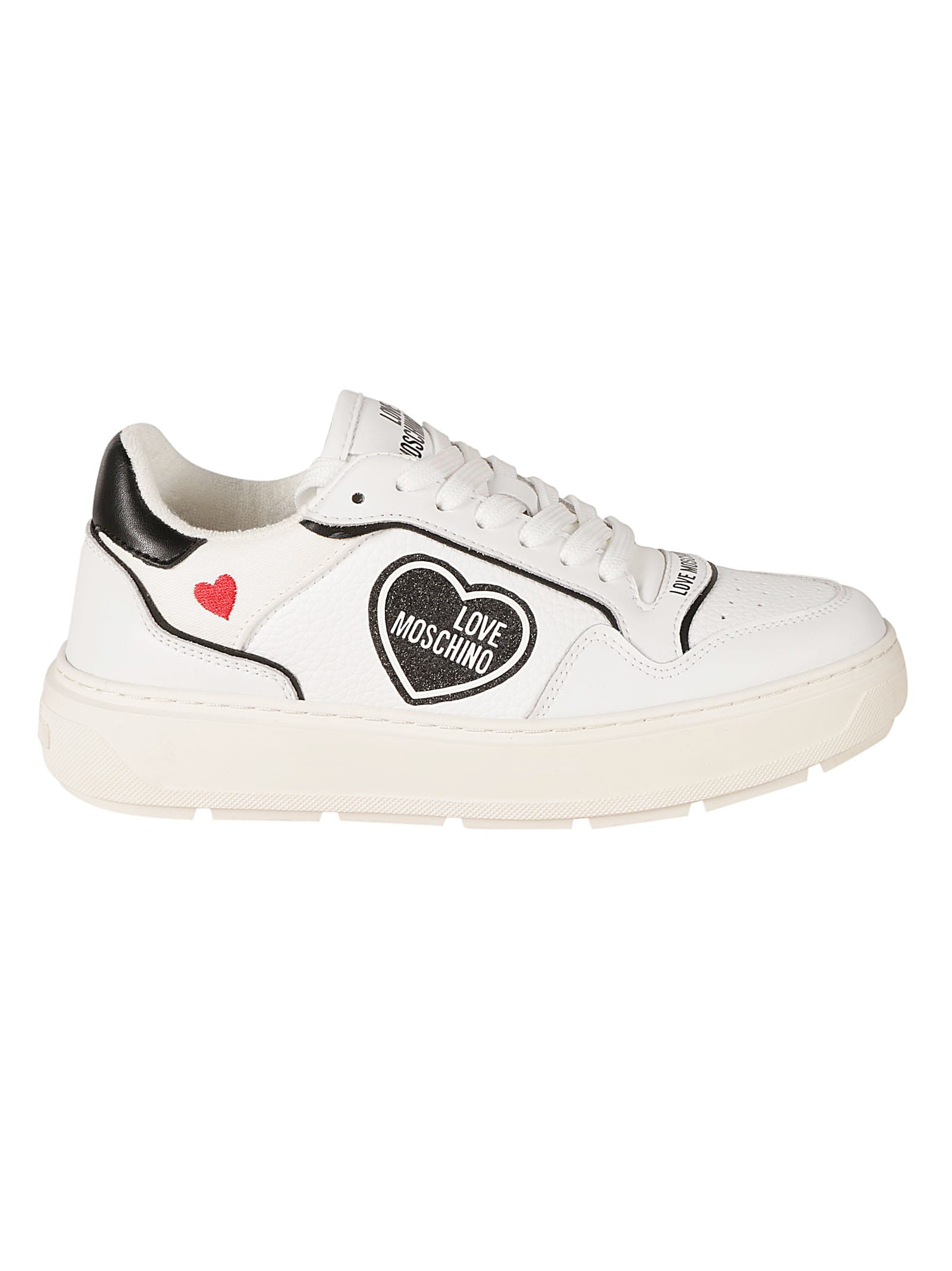 Shop Love Moschino Heart Embroidered Sneakers In White