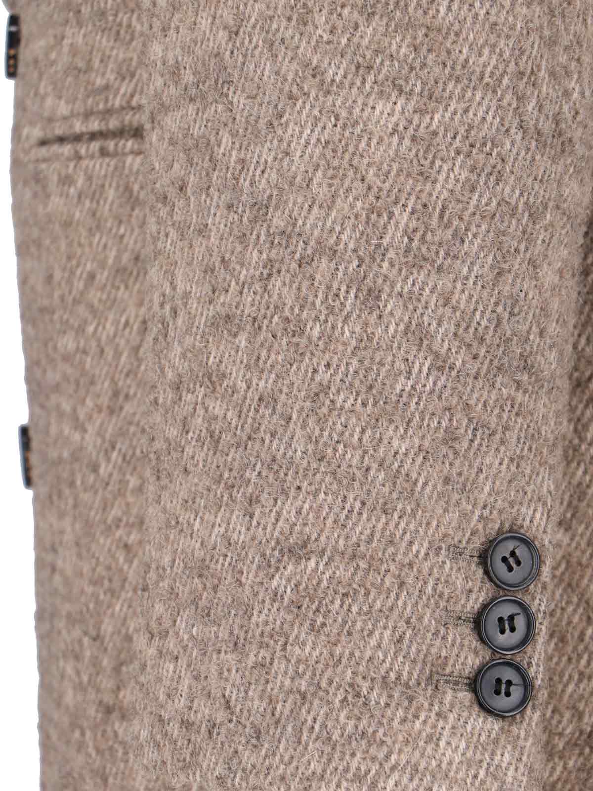 Tonywack Double-breasted Beige Wool Coat With Herringbone Texture In Brown