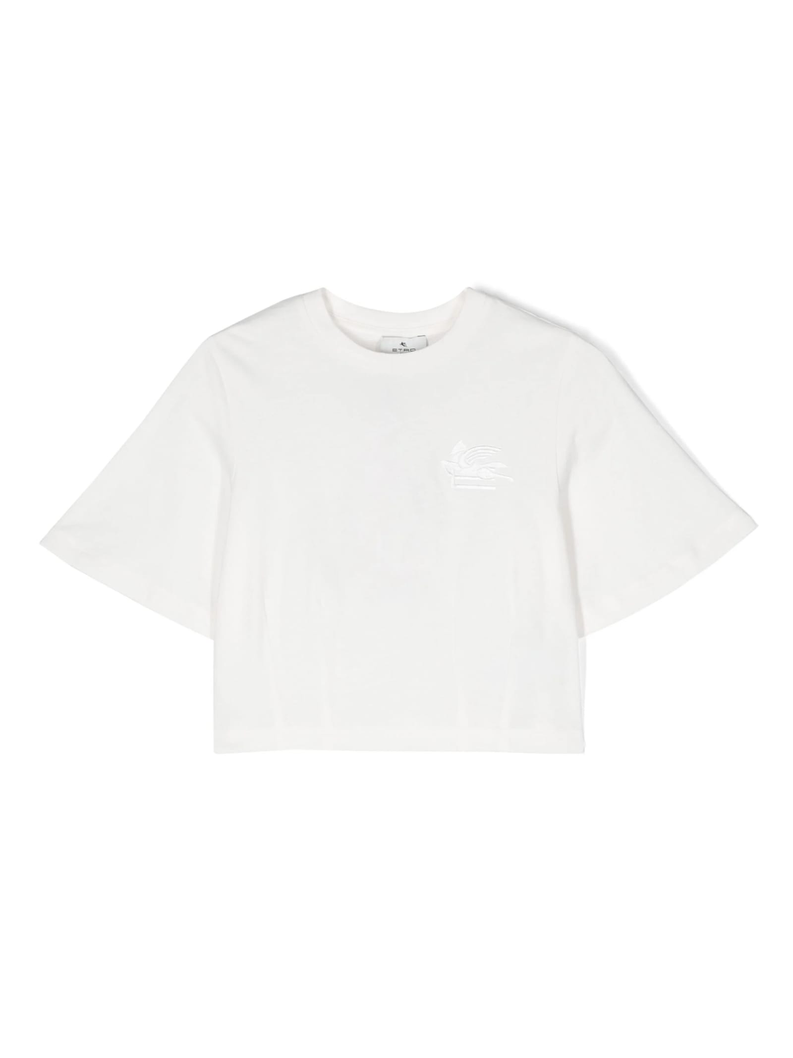 White Crop T-shirt With Etro Pegaso Logo