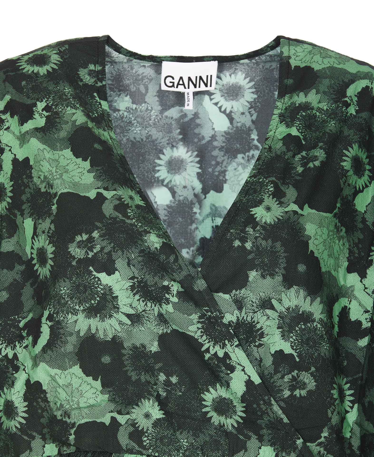 Shop Ganni Seersucker Check Maxi Smock Dress In Green