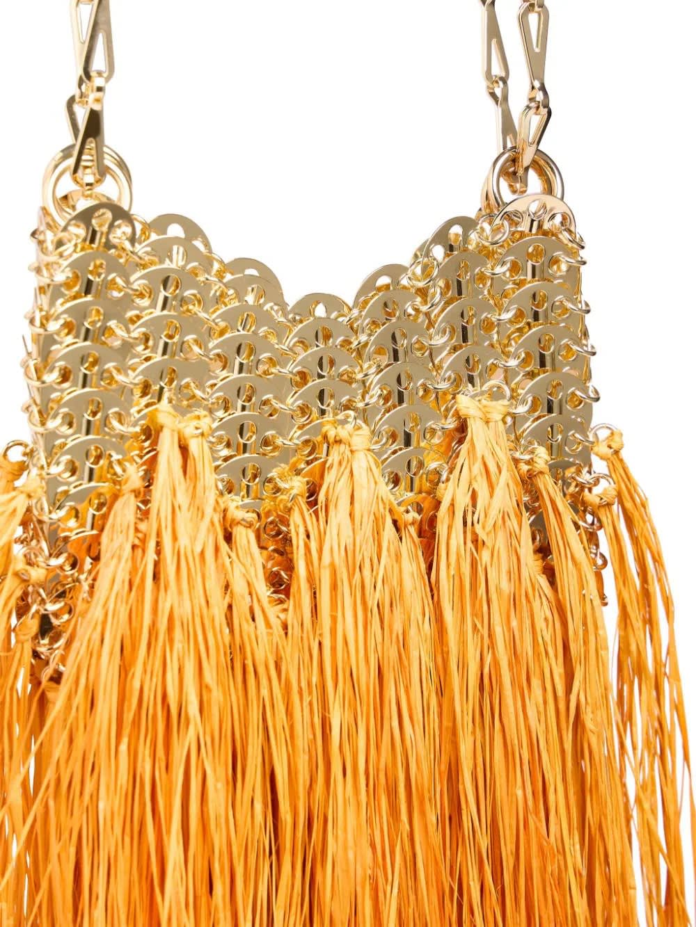 Shop Rabanne Golden Iconic 1969 Nano Shoulder Bag With Orange Fringes