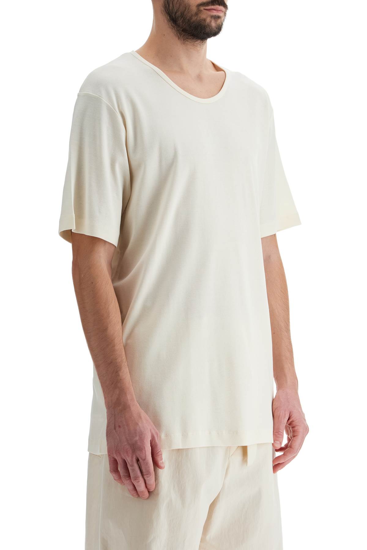 Lemaire Cotton T-shirt With Loose Fit And Round Neck In Light Cream (white)