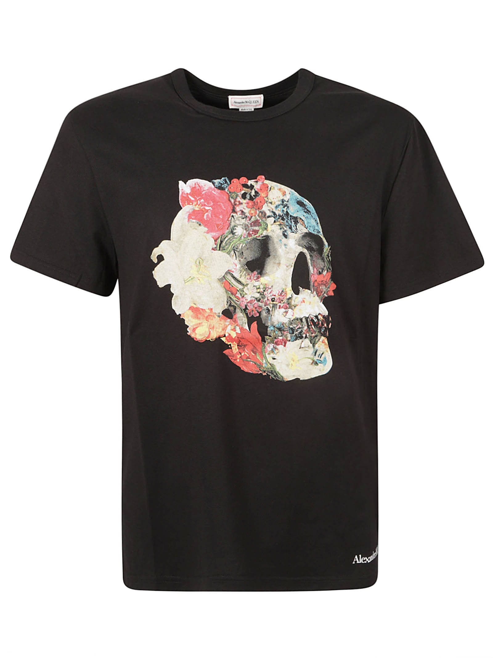Alexander Mcqueen Mix Floral Skull Print T-shirt In Black/white/red