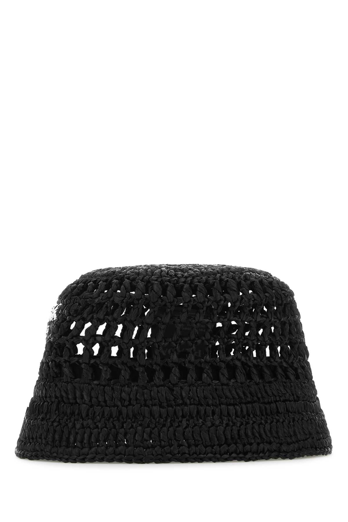 Shop Prada Black Raffia Hat In F0002