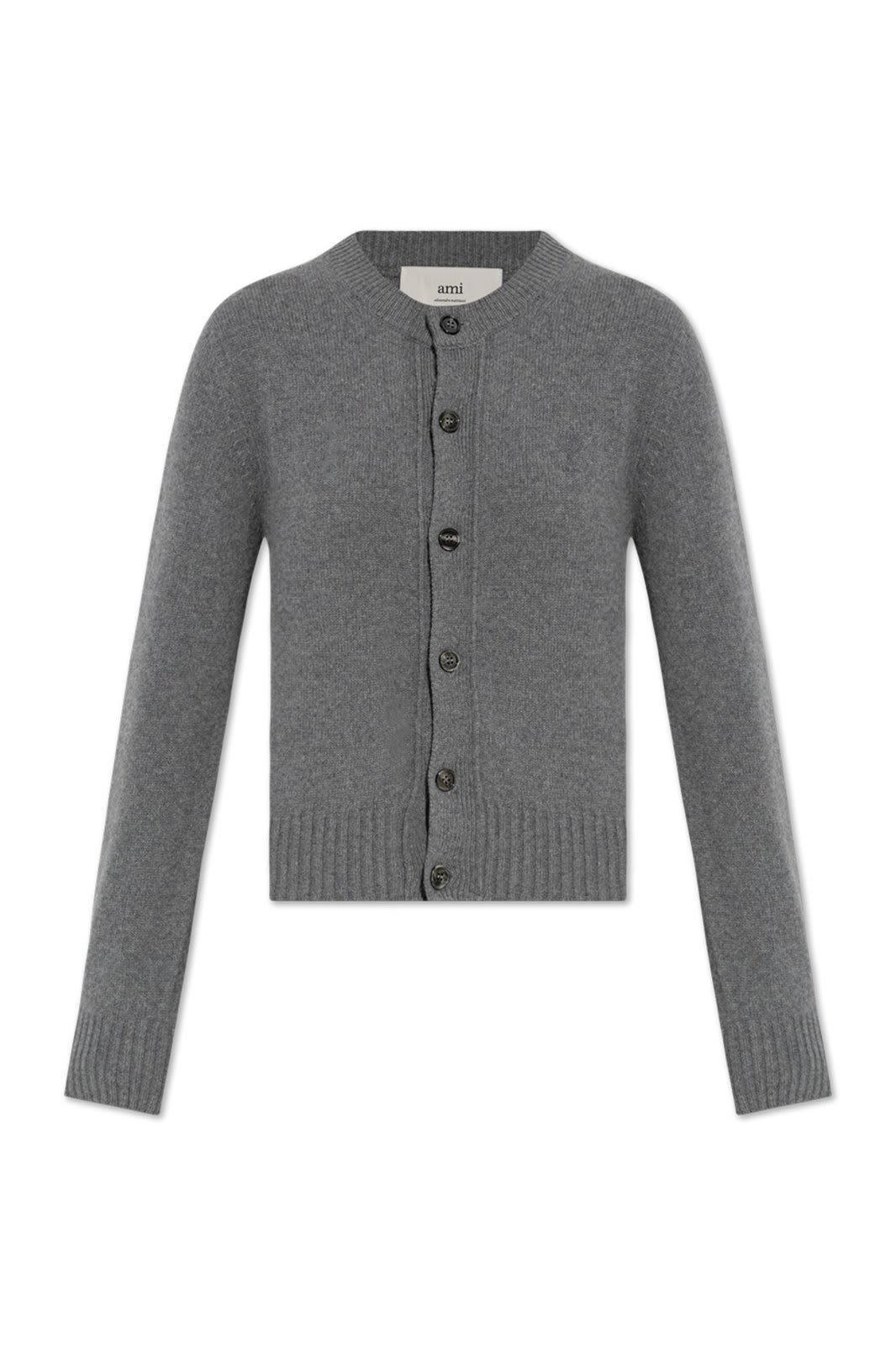 Shop Ami Alexandre Mattiussi Ami De Coeur Logo Embroidered Knit Cardigan In Gris Clair