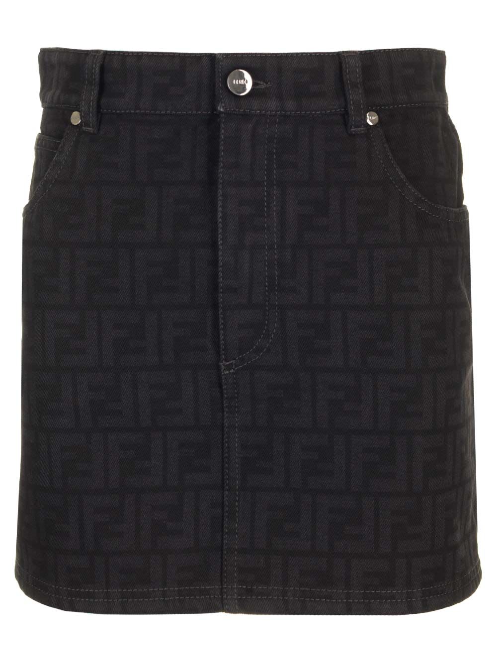 Fendi Chambray Mini Skirt In Black