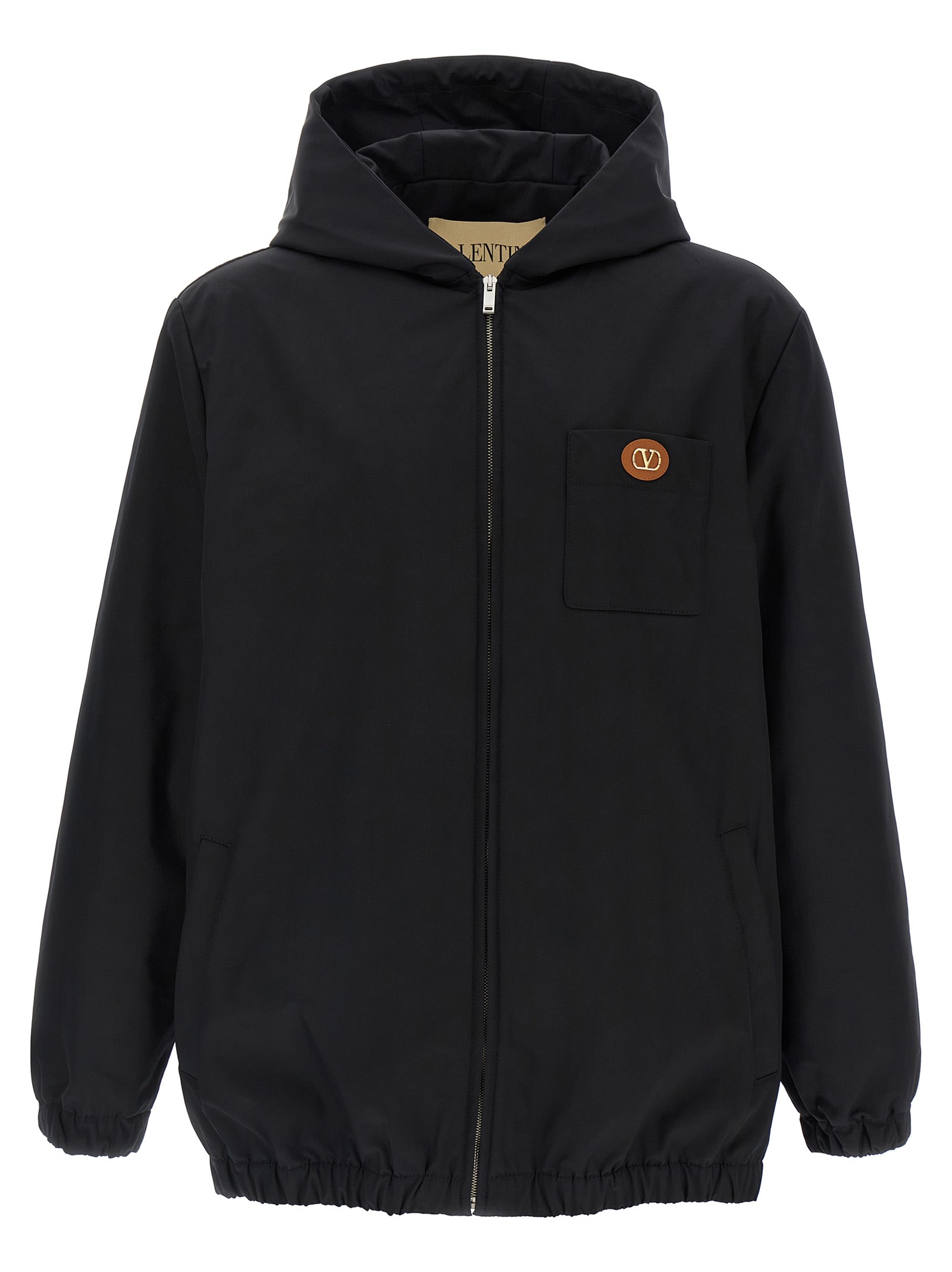 Valentino Garavani Nylon Hooded Jacket With Drawstring In Black
