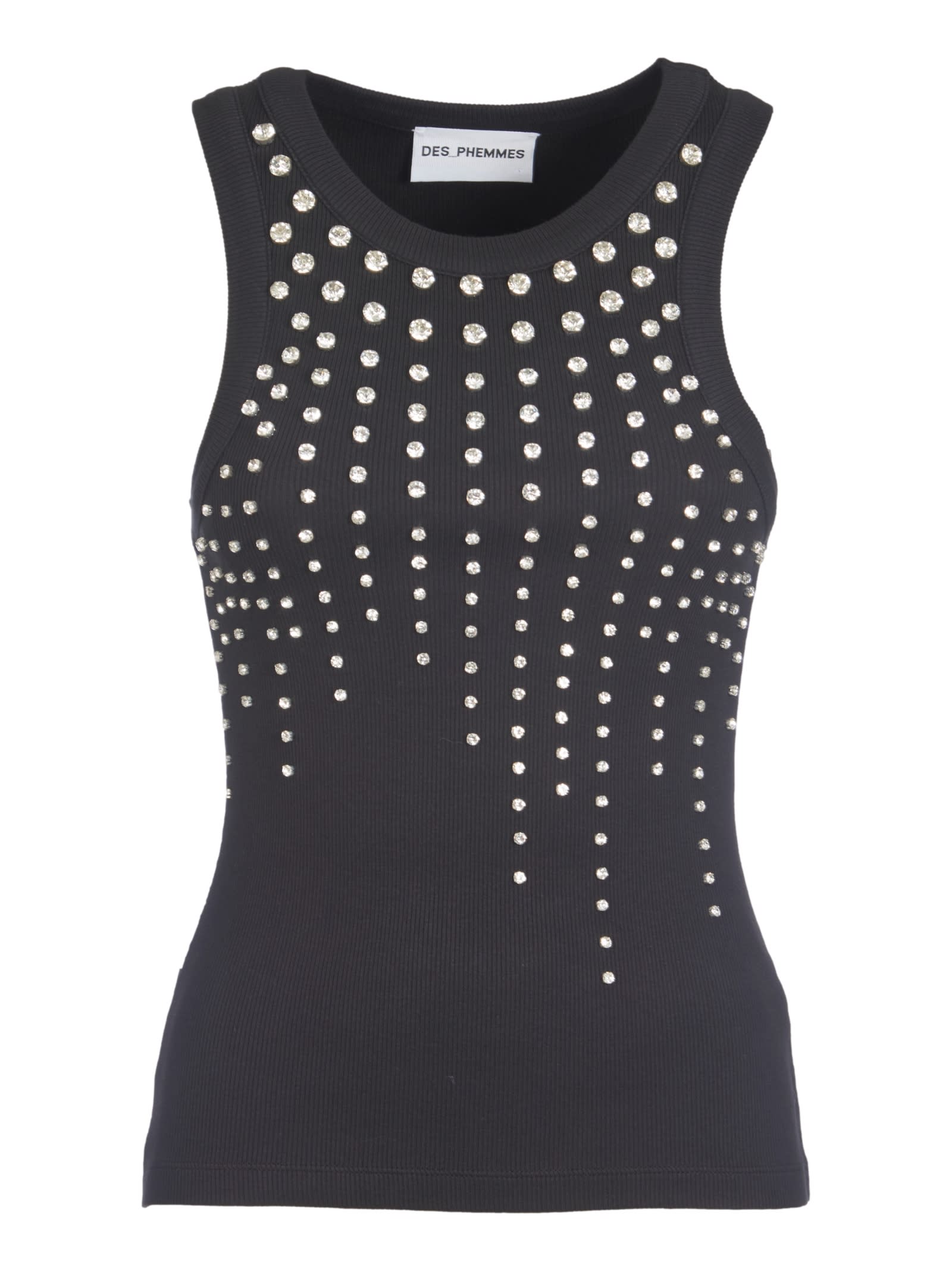 Des Phemmes Crystal Embellished Knit Tank Top