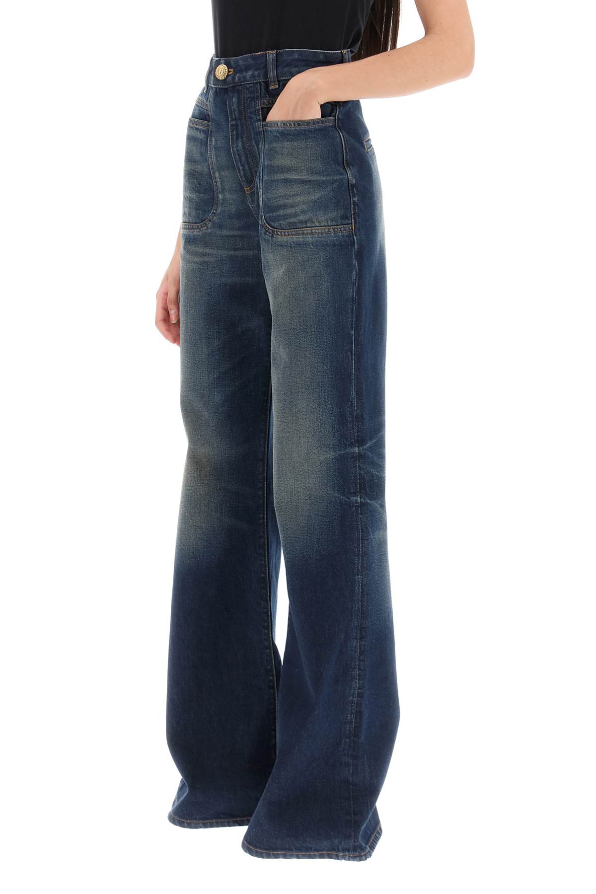 Shop Balmain Wide Leg Jeans With Dark Wash In Denim