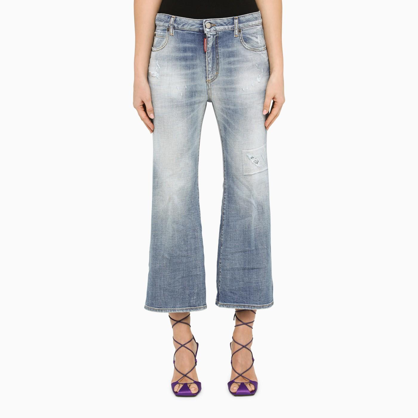 Shop Dsquared2 Washed Blue Cropped Jeans In Navy Blue