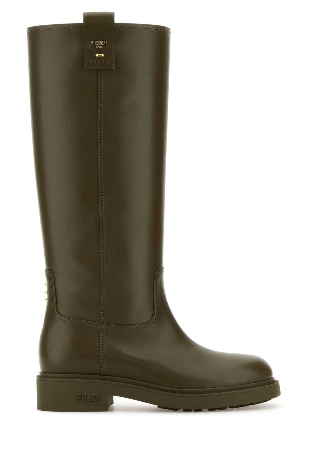 Army Green Leather Filo Boots