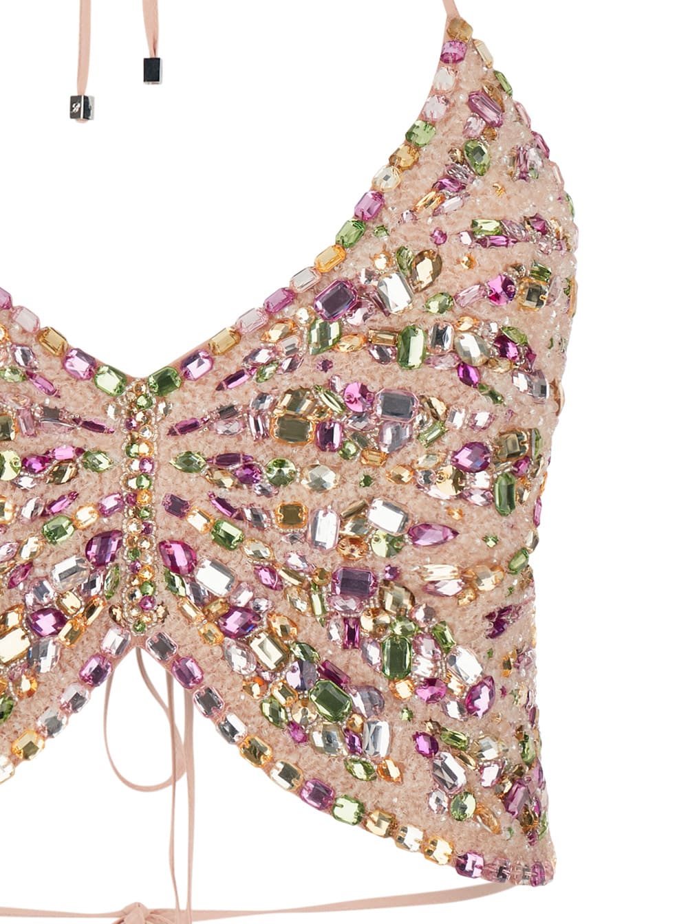 Shop Blumarine Pink Butterfly Cropped Top With Rhinestones In Viscose Woman In Multicolor