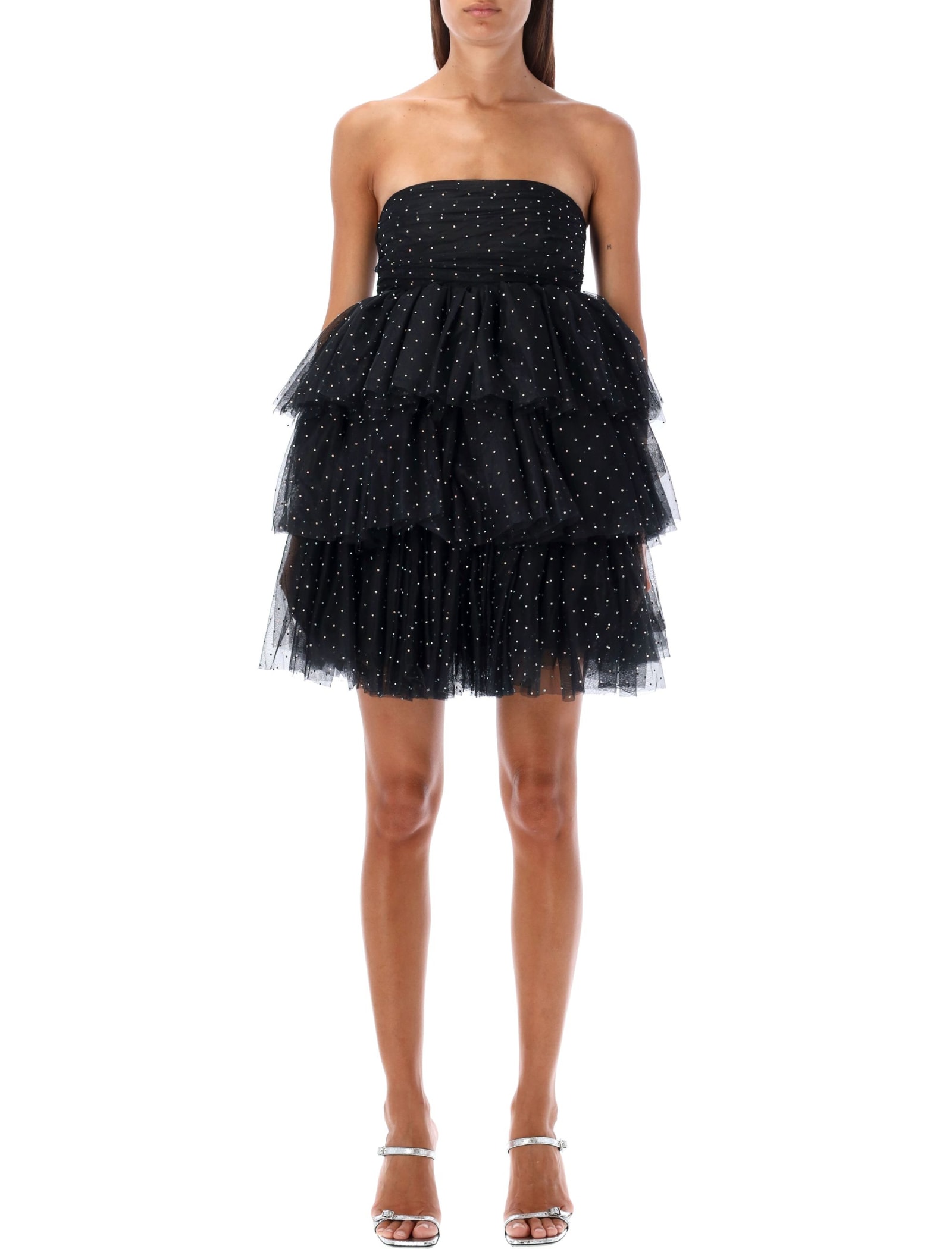 Shop Rotate Birger Christensen Mesh Ruffle Mini Dress In Black