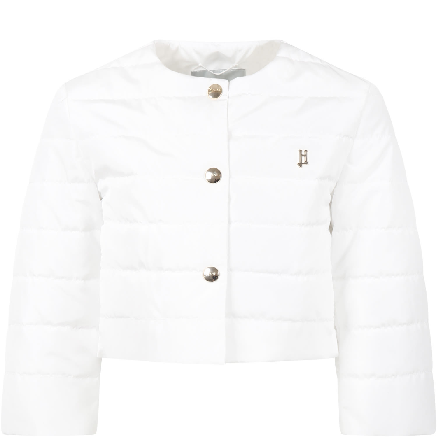 HERNO WHITE DOWN JACKET FOR GIRL WITH LOGO