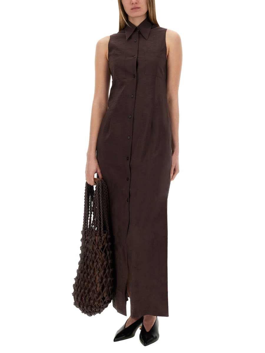 Shop Alysi Silk Canvas Chemisier Dress In Brown