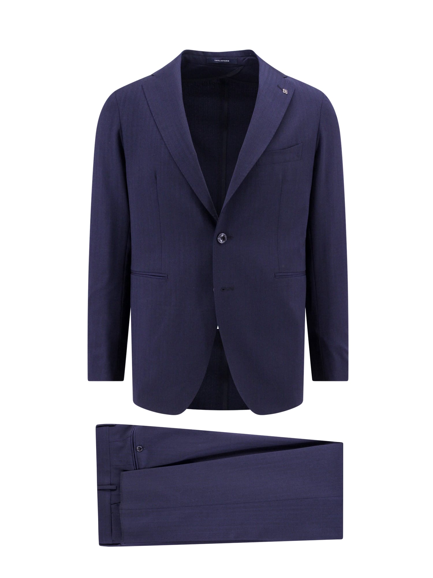 Tagliatore Virgin Wool Suit With Removable Iconic Brooch In Blue