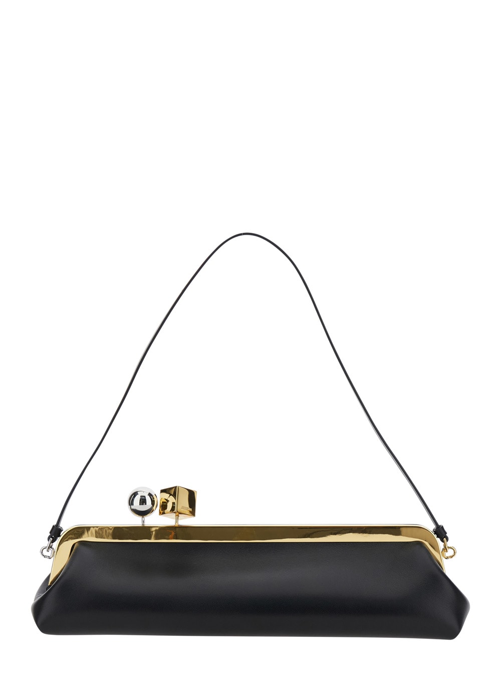 Jacquemus la Pochette Salon Black Shoulder Bag With Kiss-lock Closure And Removable Shoulder Strap In Leather Woman