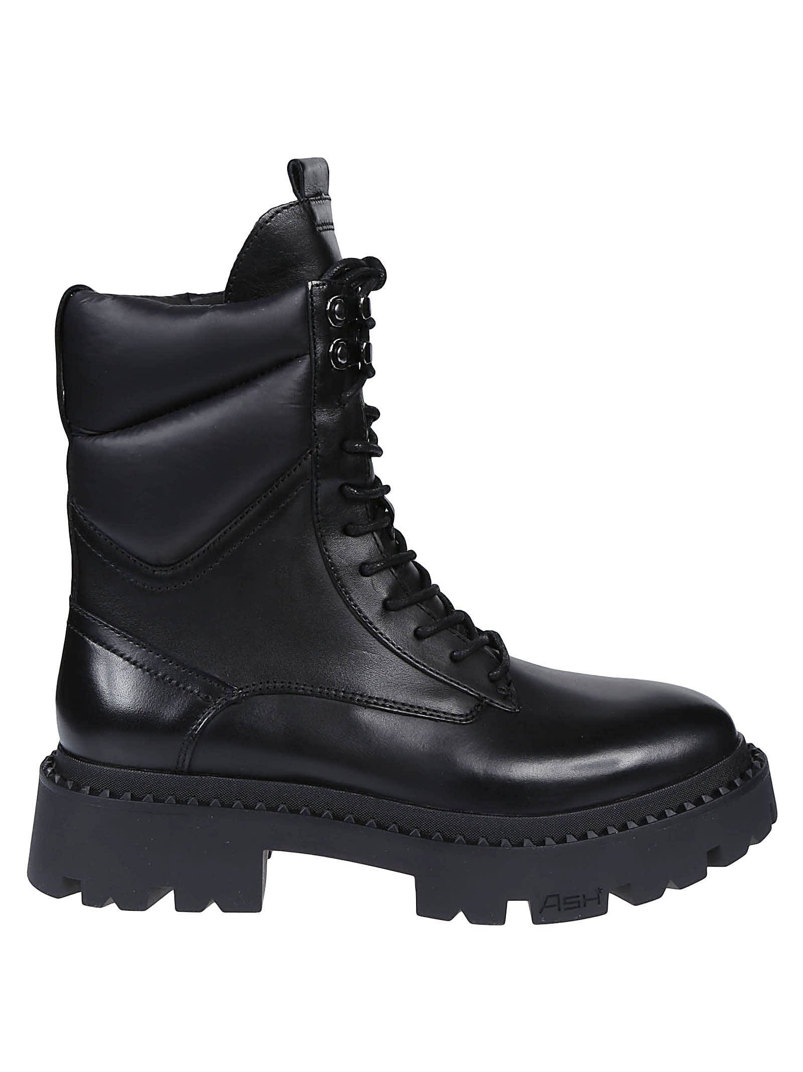 Shop Ash Gotta Combat Ankle Boots In Black/shinypuffy Black
