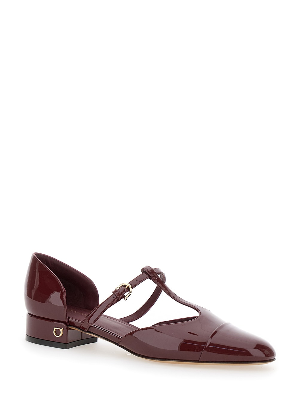 Shop Ferragamo Lainette Bordeaux Ballet Shoes With T-strap And Round Toe In Leather Woman