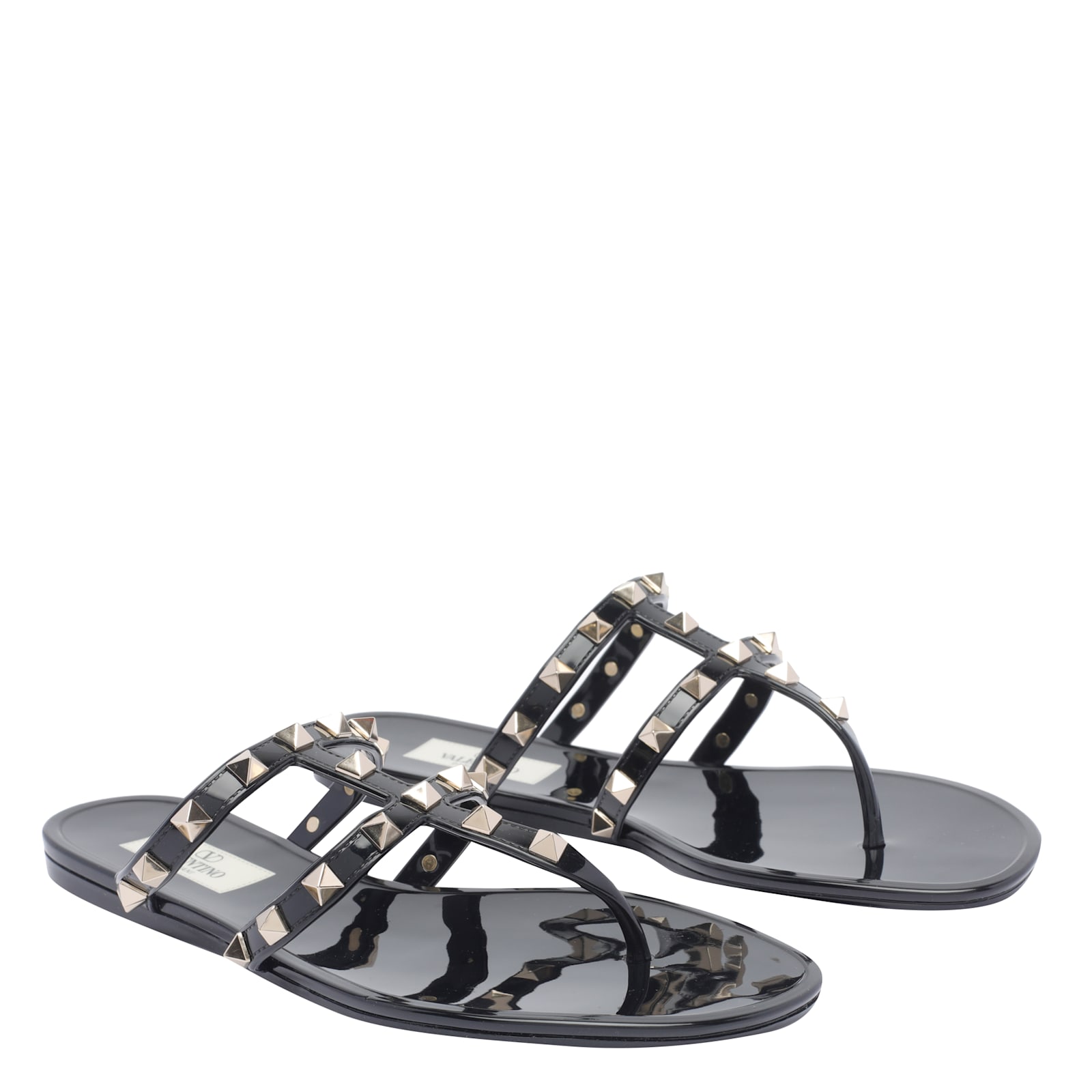 Valentino Rockstud T-strap Flat Slide Sandals