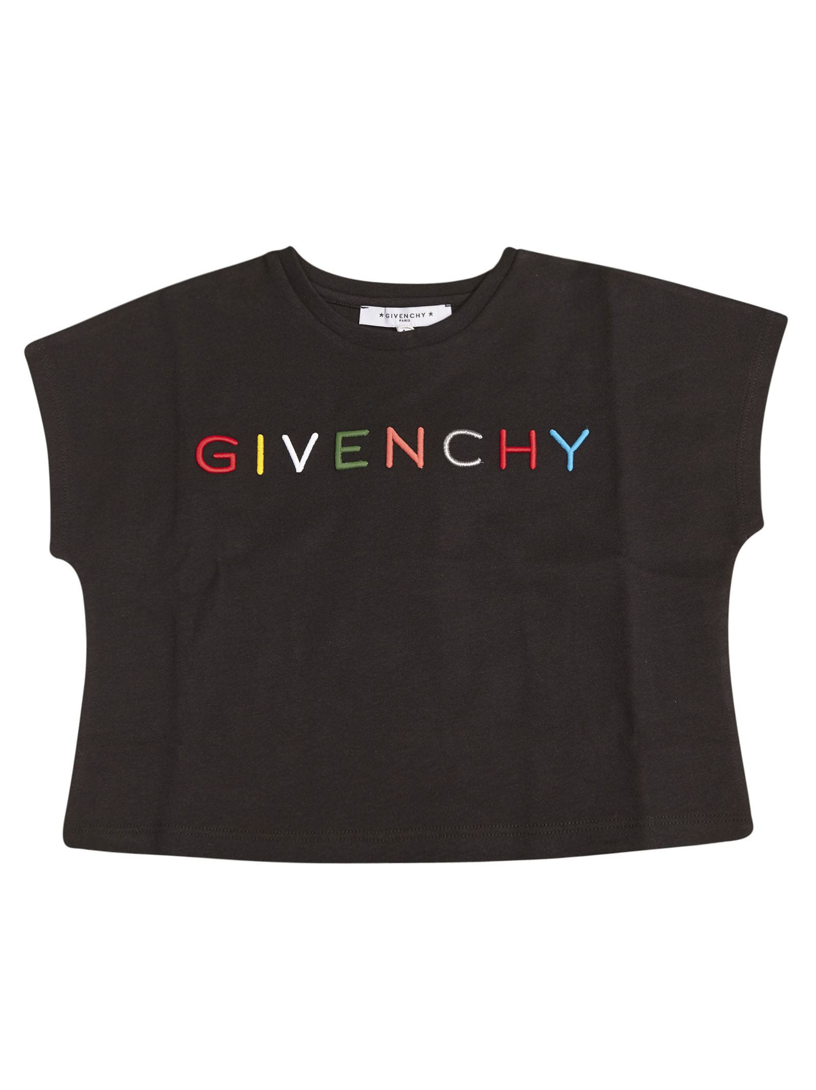 GIVENCHY BLACK T-SHIRT WITH COLORFUL LOGO FOR GIRL,11222469