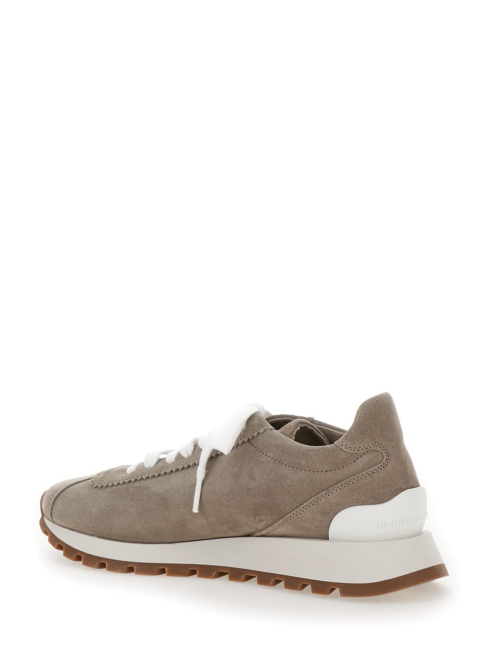 Shop Brunello Cucinelli Beige Low Top Sneakers With Rubber Sole In Suede Woman