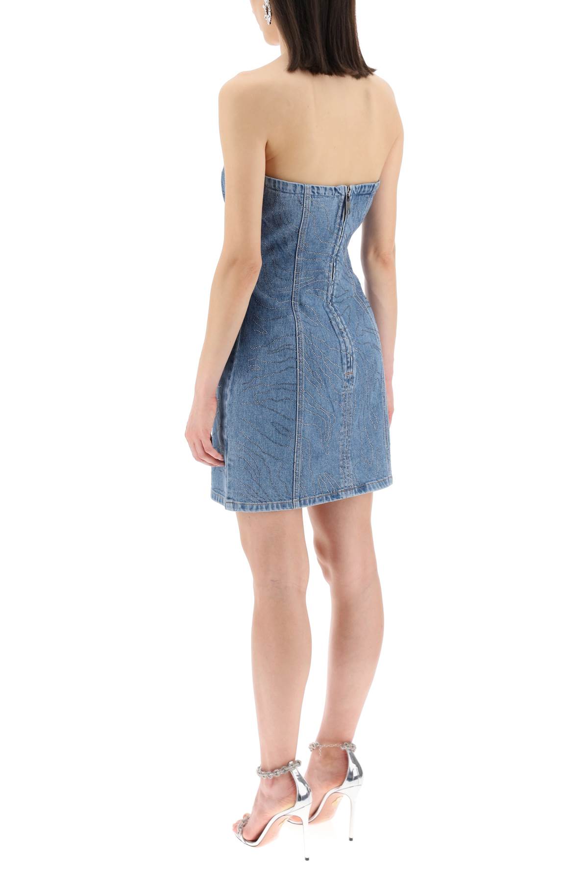 Rotate Birger Christensen Crystal-embellished Denim Mini Dress In Blue