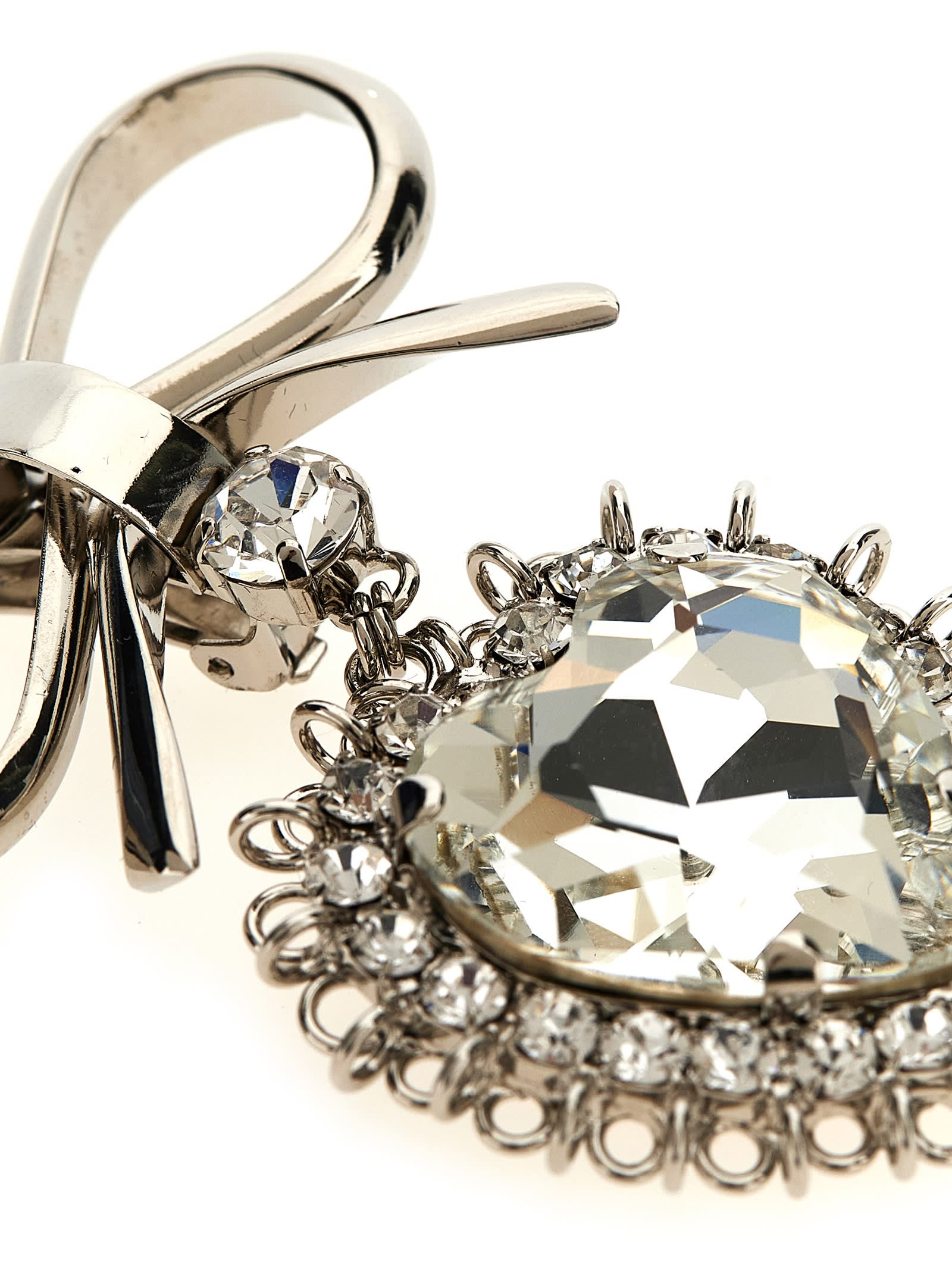 Alessandra Rich Heart-shaped Drop Earrings Crystal Embellishments In Silver