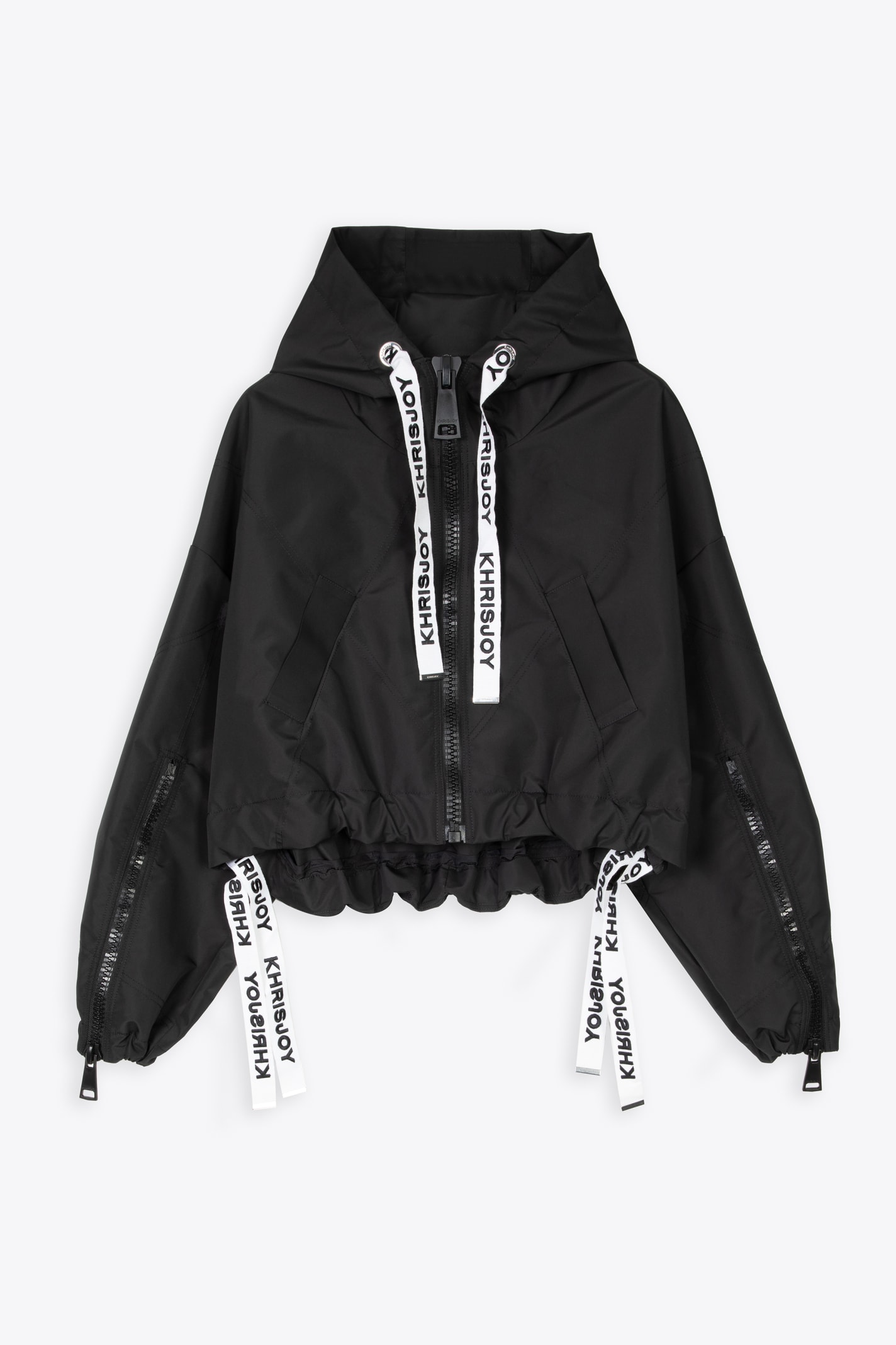 KHRISJOY KHRIS CROP WINDBREAKER BLACK NYLON CROPPED WINDBREAKER - KHRIS CROP WINDBREAKER