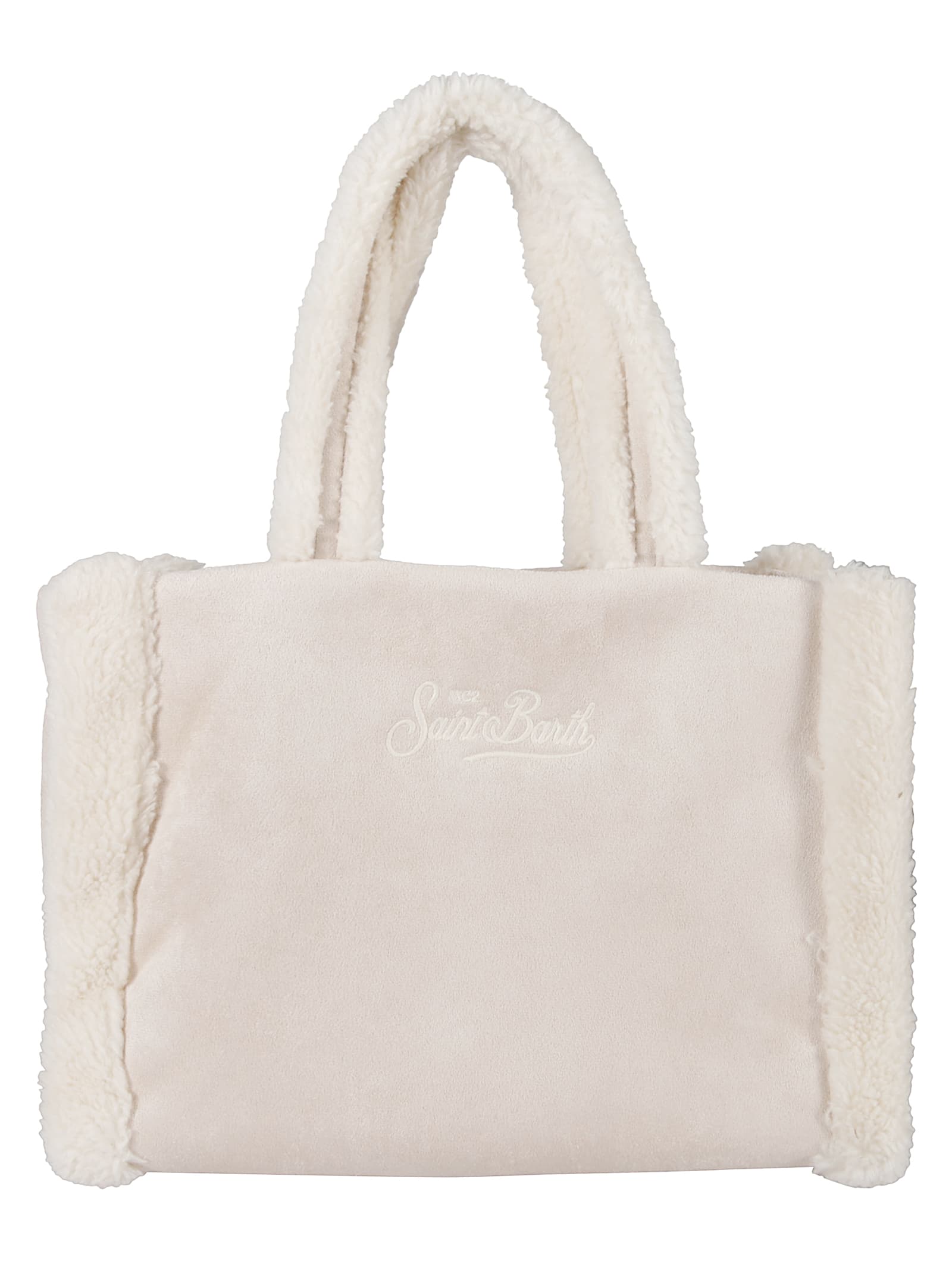 Mc2 Saint Barth Colette Tote Bag With Faux Fur Trim In White